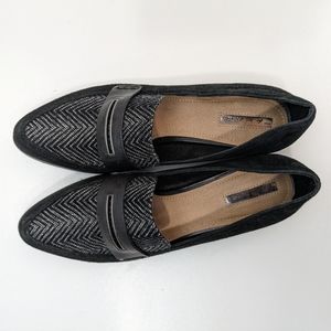 Tahari Suede and Tweed Herringbone Black and Grey shoes NWOB